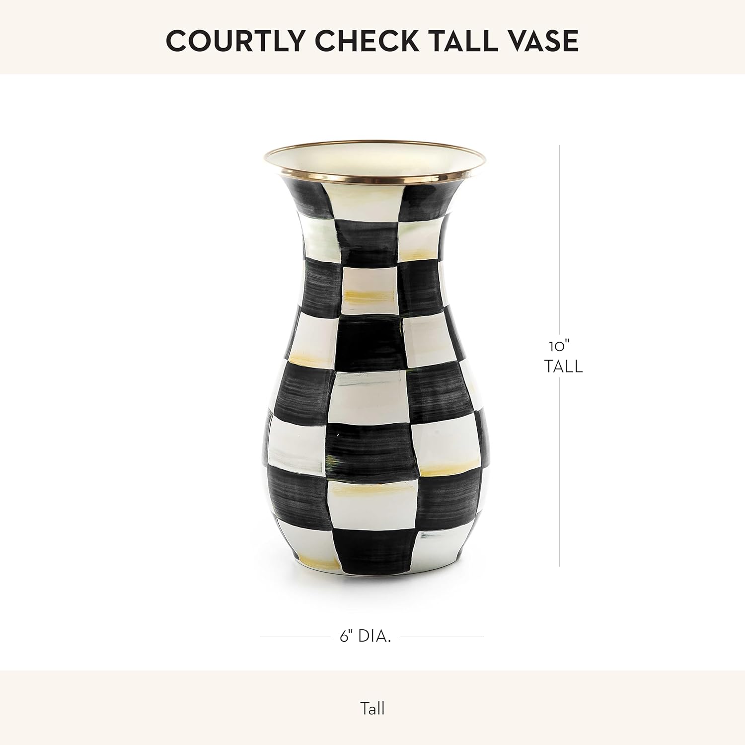 Mackenzie-Childs Tall Enamel Vase Black-and-White Courtly Check