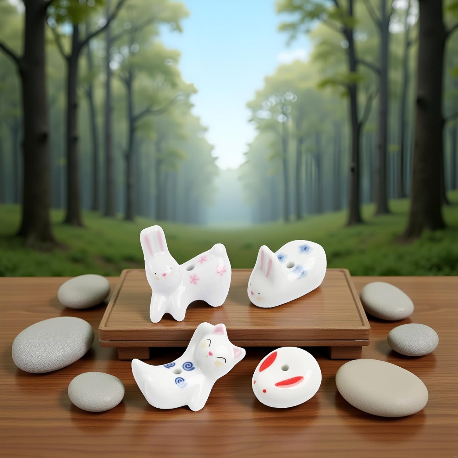 4Pcs Rabbit Cat Incense Holder Cute White Animal Home Decor