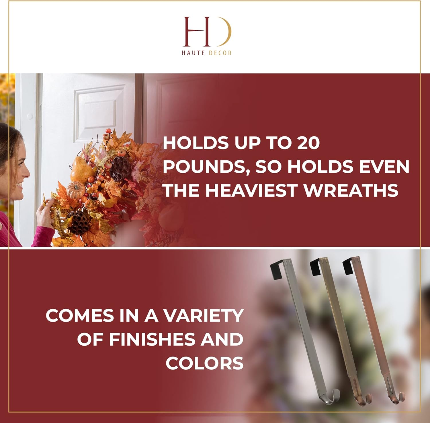 Haute Decor Adapt Adjustable Wreath Hanger with Removable Icon 1
