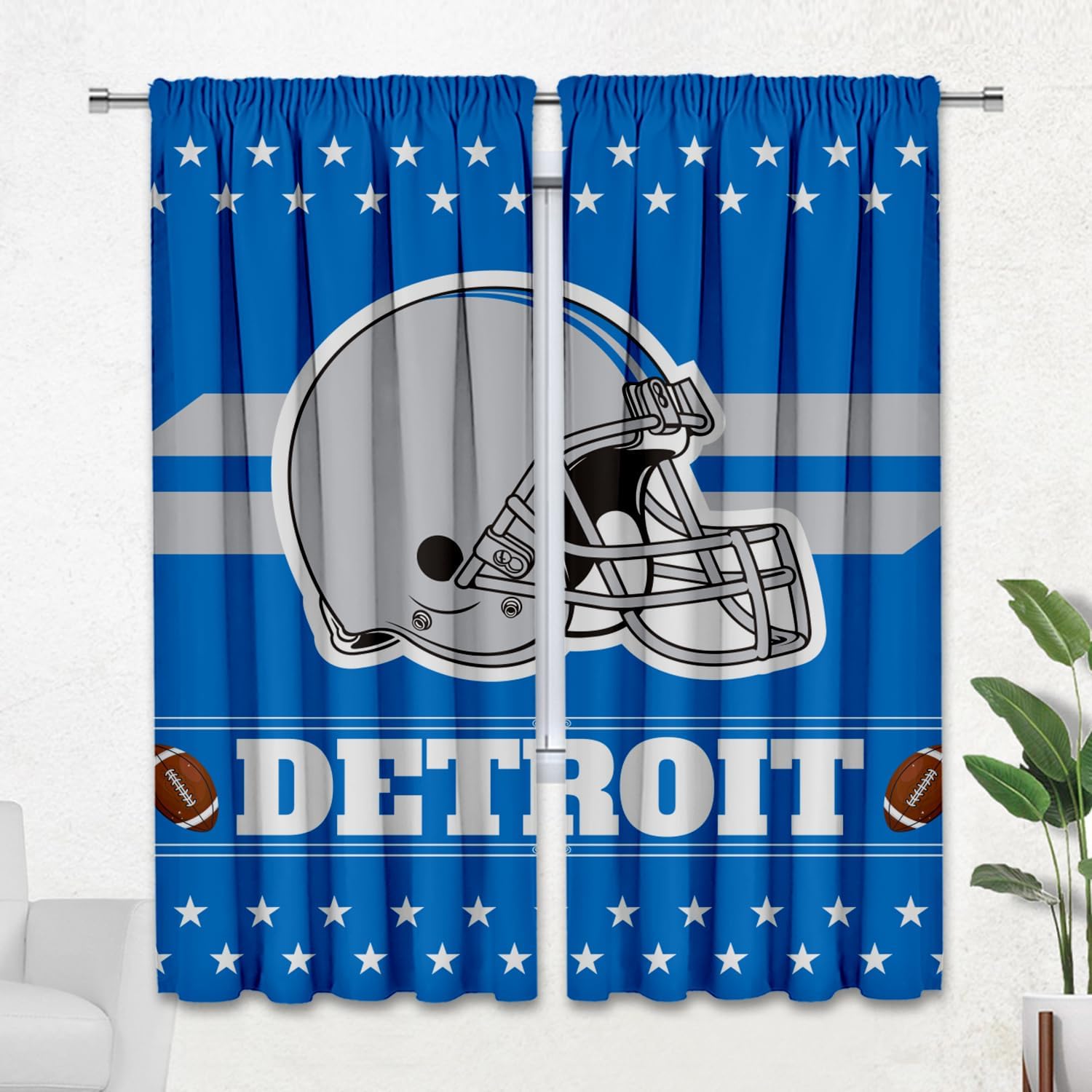 Detroit Football Themed Blackout Curtains 72x84
