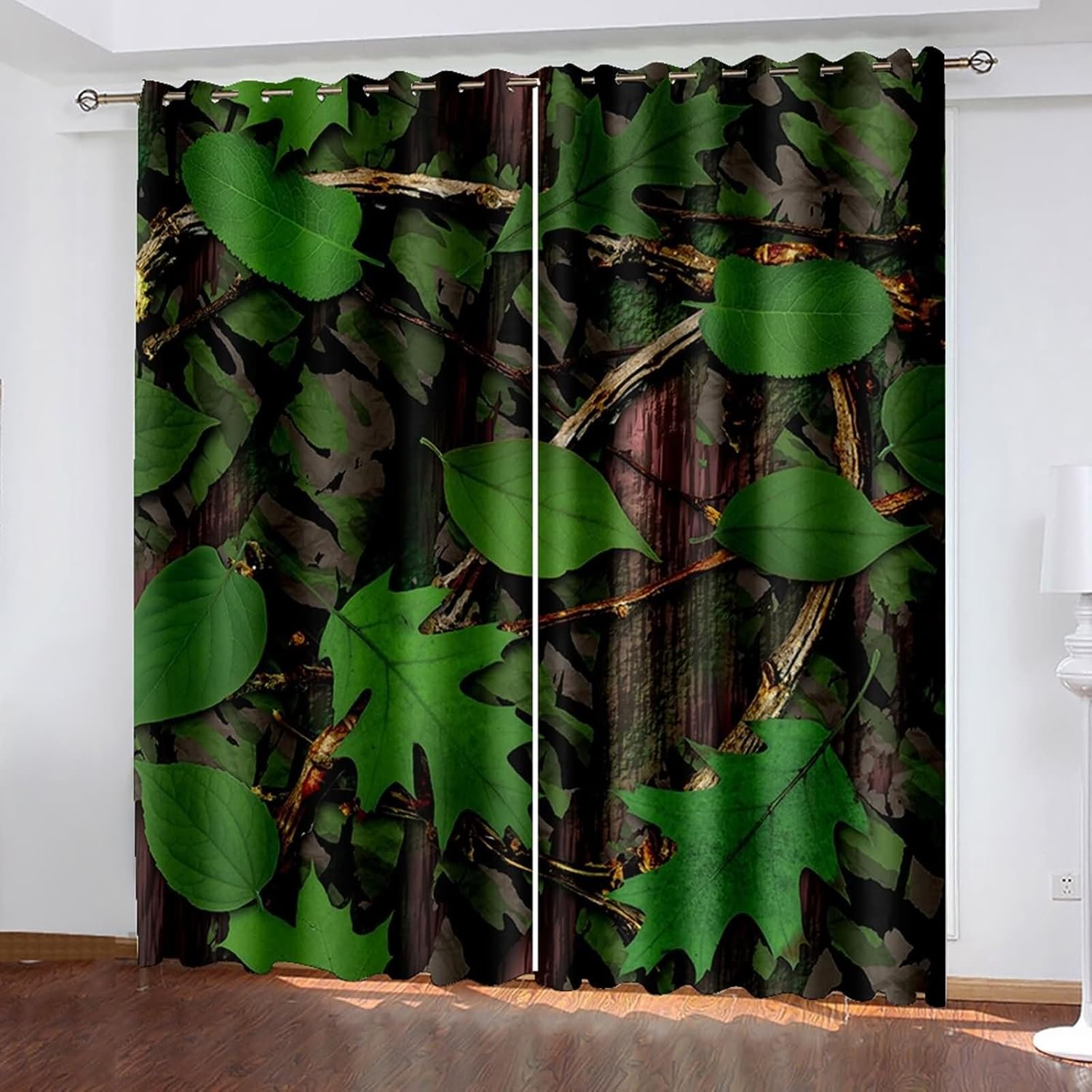 Homxi Kitchen Curtains 2 Panel Blackout Drapes with Grommets Leaves Pattern