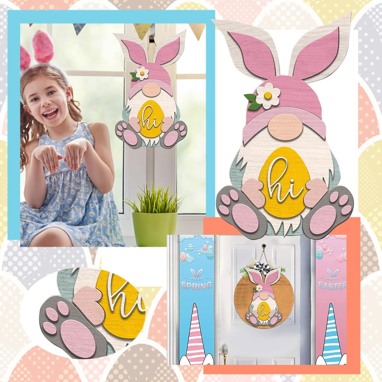 Hand-Woven Easter Bunny Door Hanger Wreath Decor