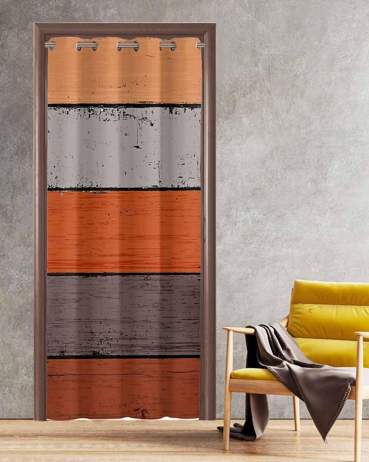 Orange Wooden Blackout Door Curtain Panels 42x80