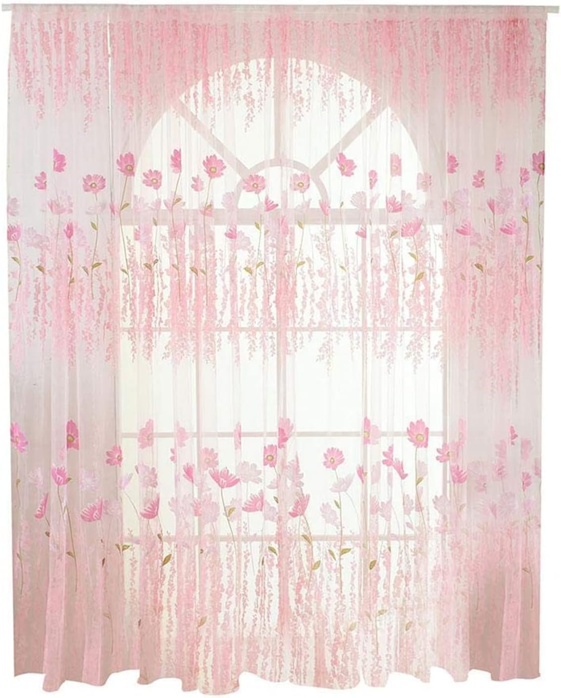 Tulle Voile Curtain with Floral Pattern for Bedroom and Living Room