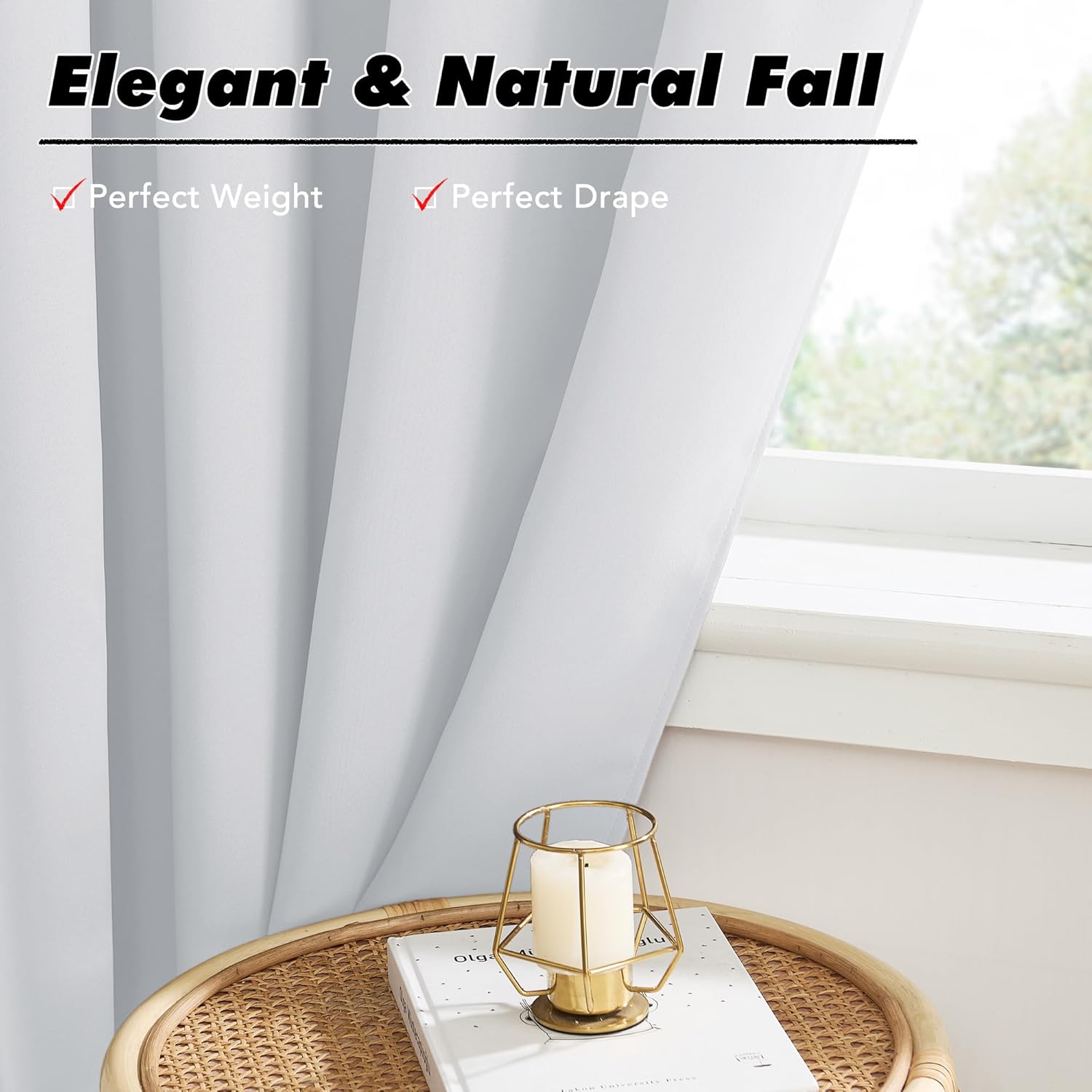 KGORGE 45 Inch Curtains 2 Panels Greyish White