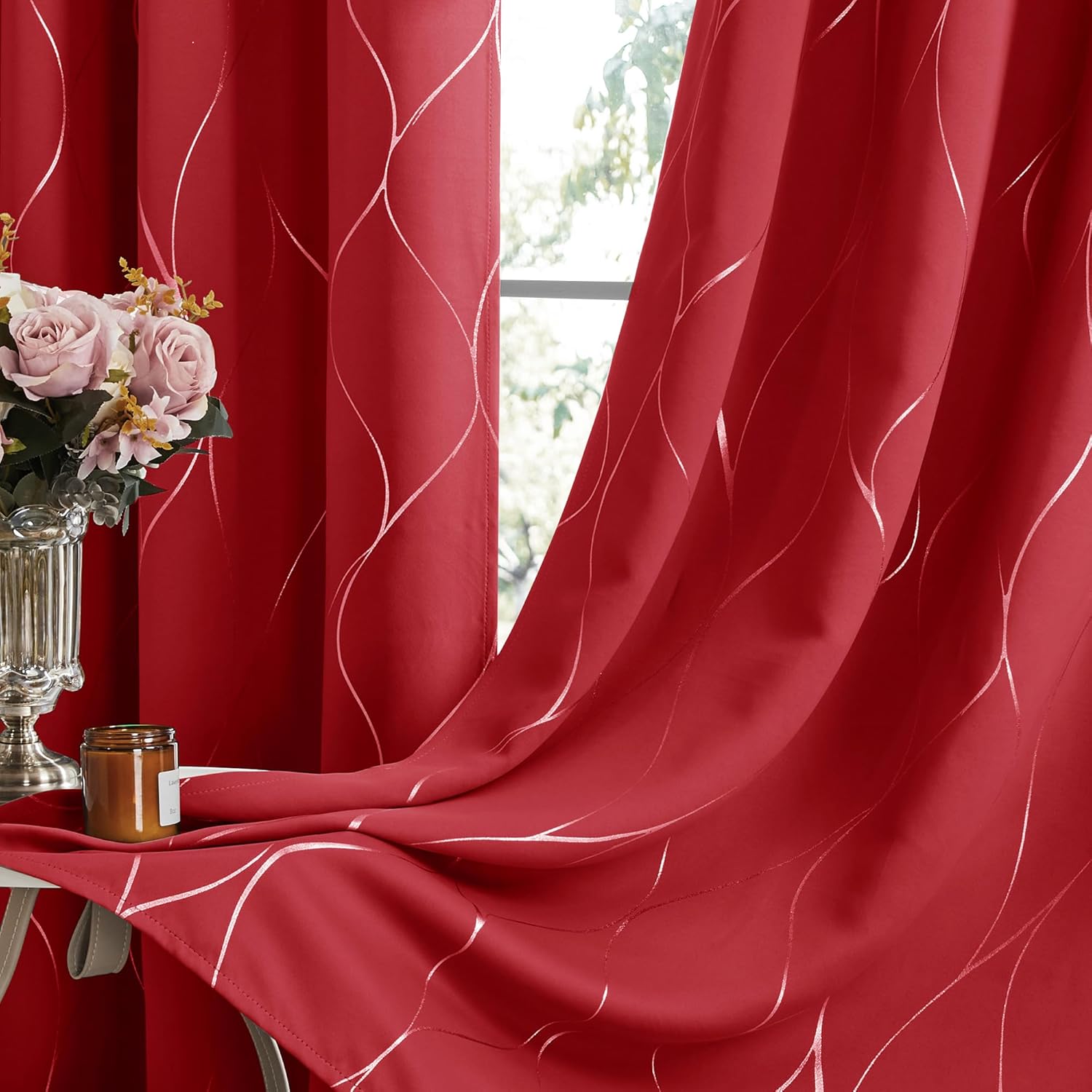 Deconovo Blackout Curtains - Silver Wave Pattern 2 Panels