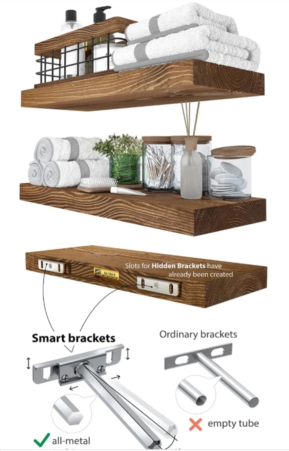 Just Like This Set of 2 Rustic Floating Wood Shelves