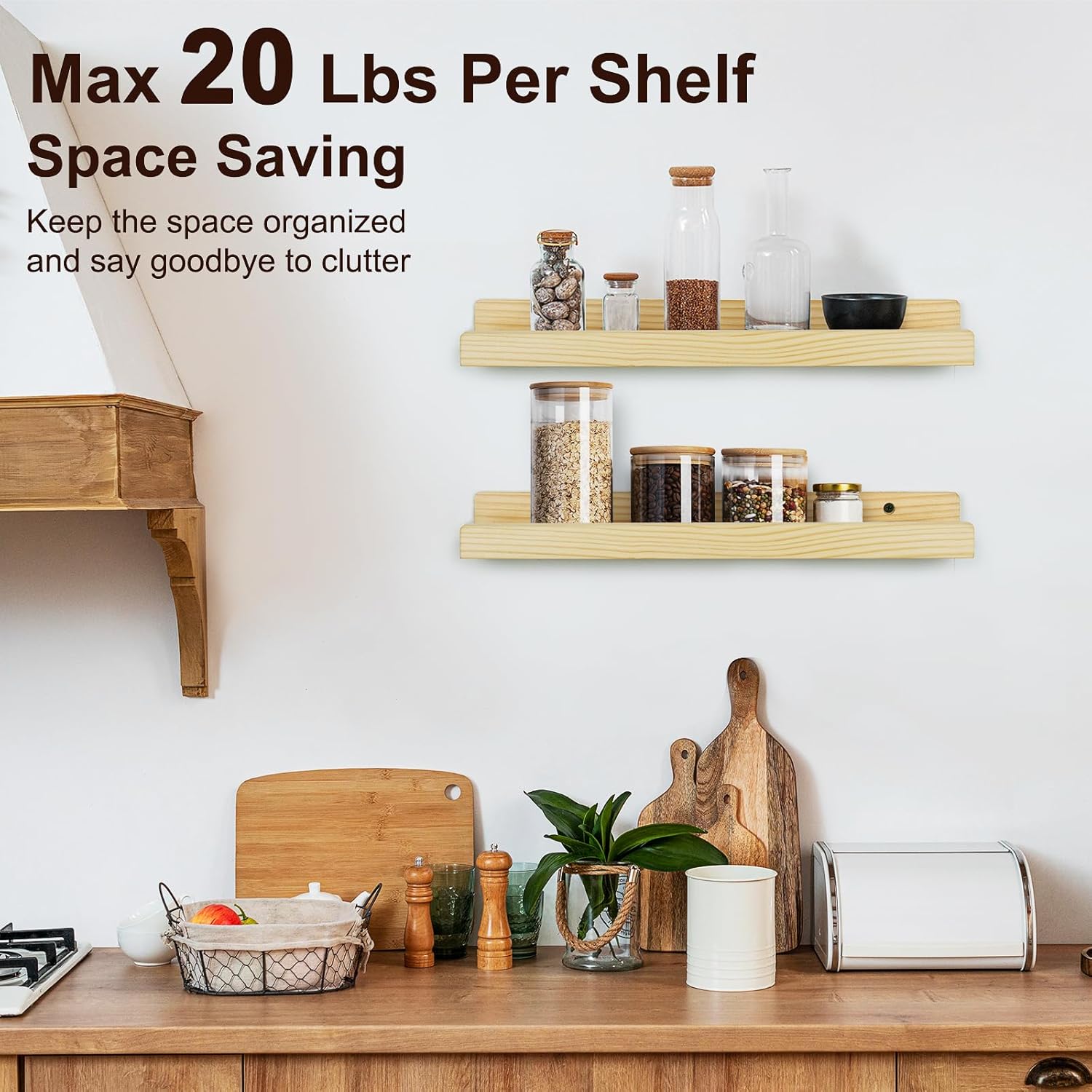RANXFLOAT 165 Inch Set of 2 Wooden Floating Wall Shelves