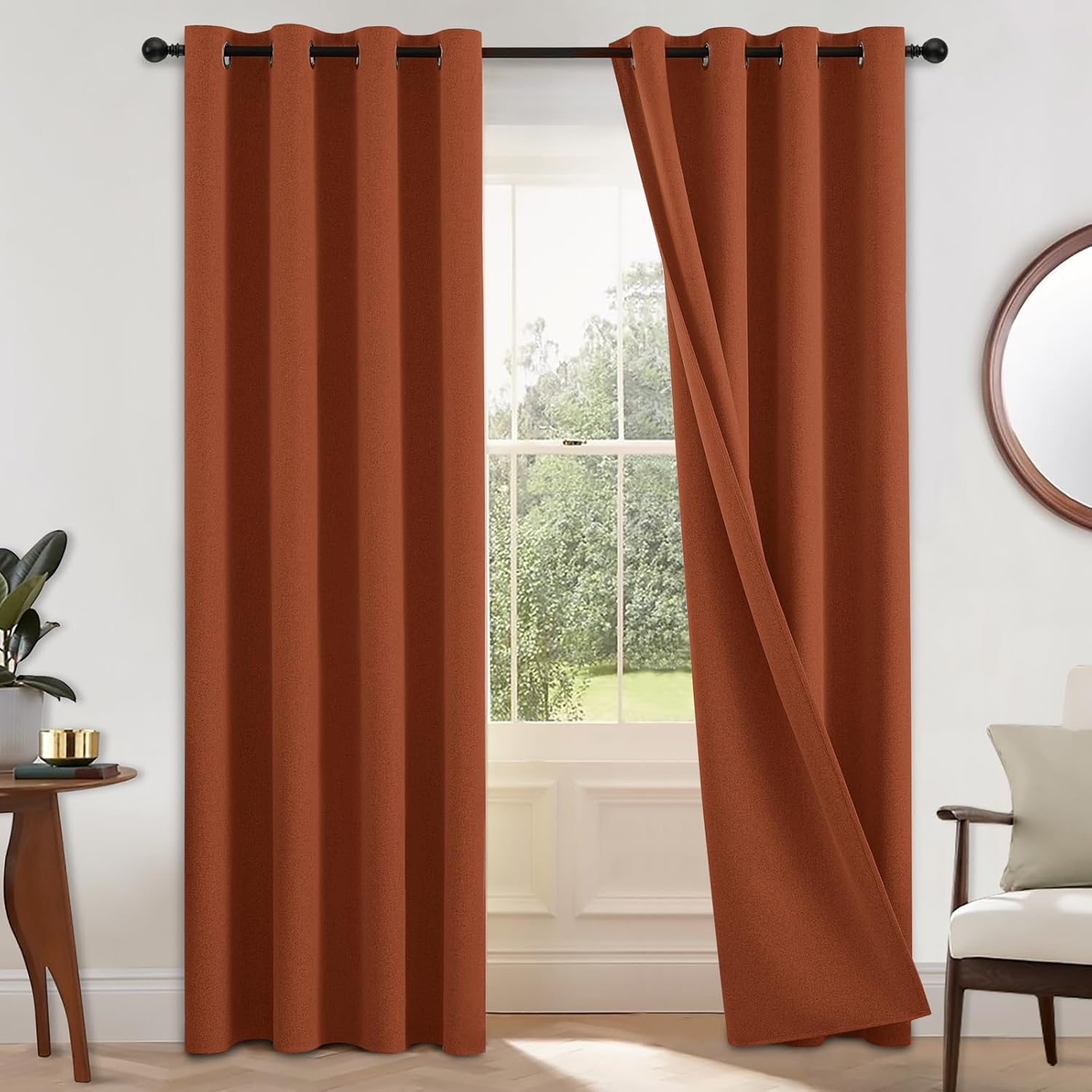 COSVIYA 100 Blackout Burnt Orange Linen Curtains 2 Panels Set