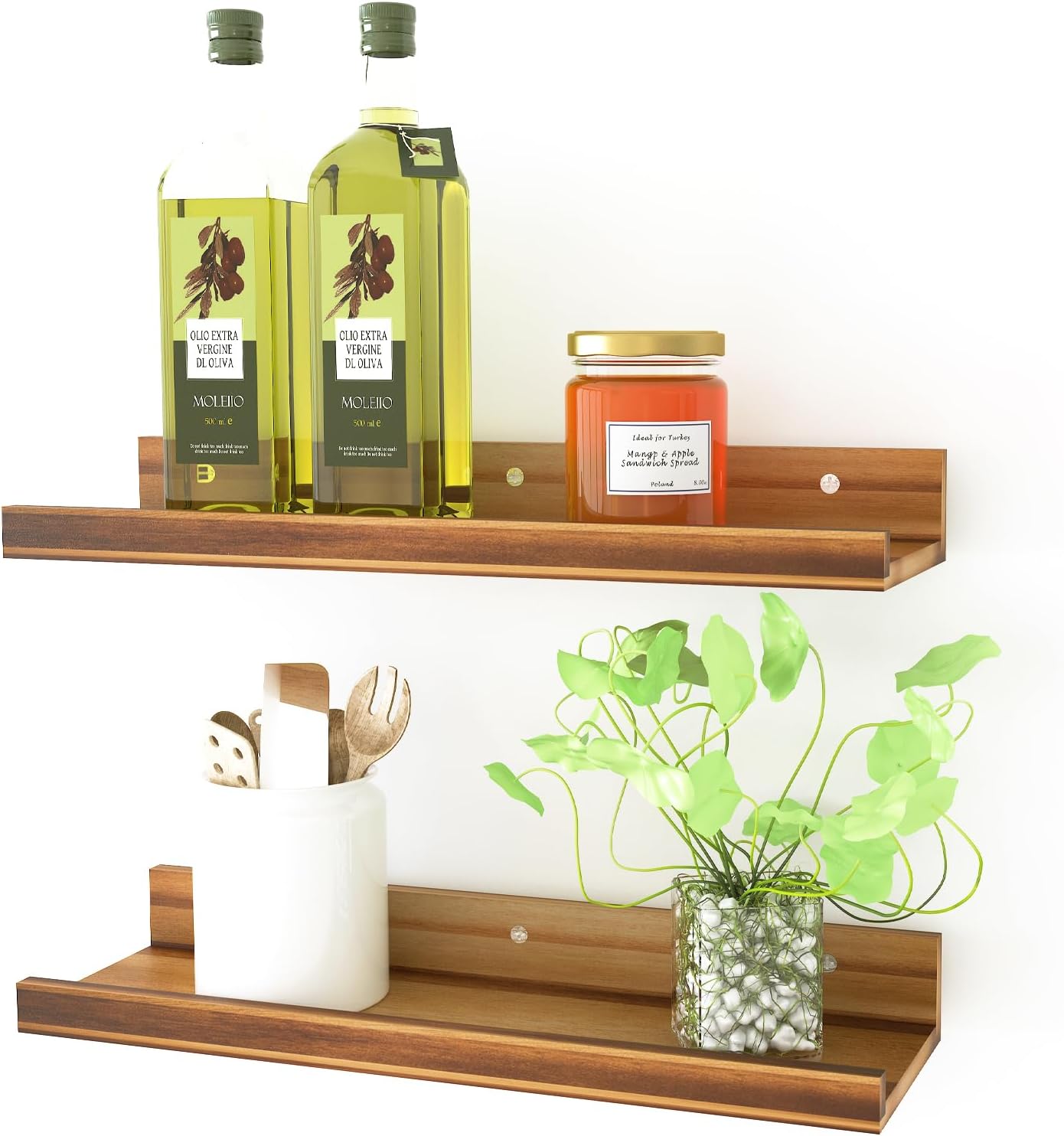 Wall Floating Shelves Set of 2 Modern Acacia Storage Display