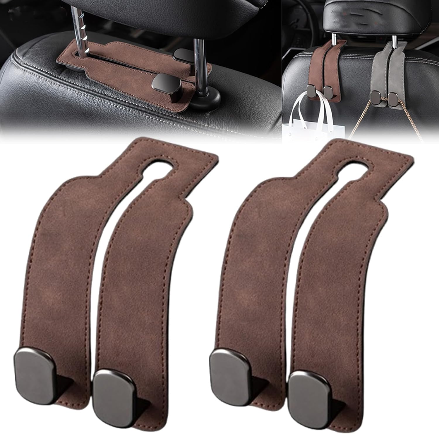 Coozyland Car Headrest Hooks 2pcs Brown