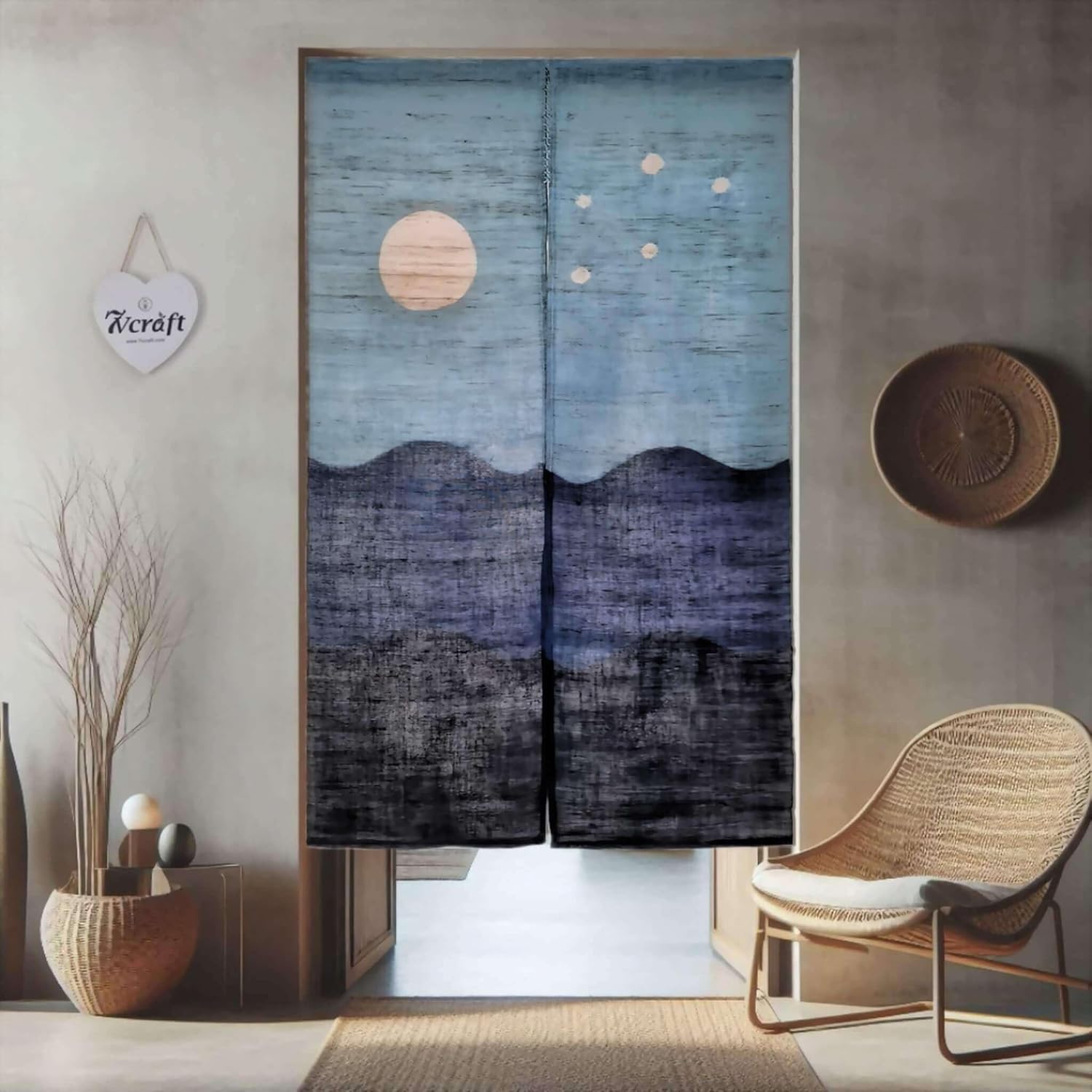 Natural Plant-Dyed Japanese Noren Curtain - Starry Night