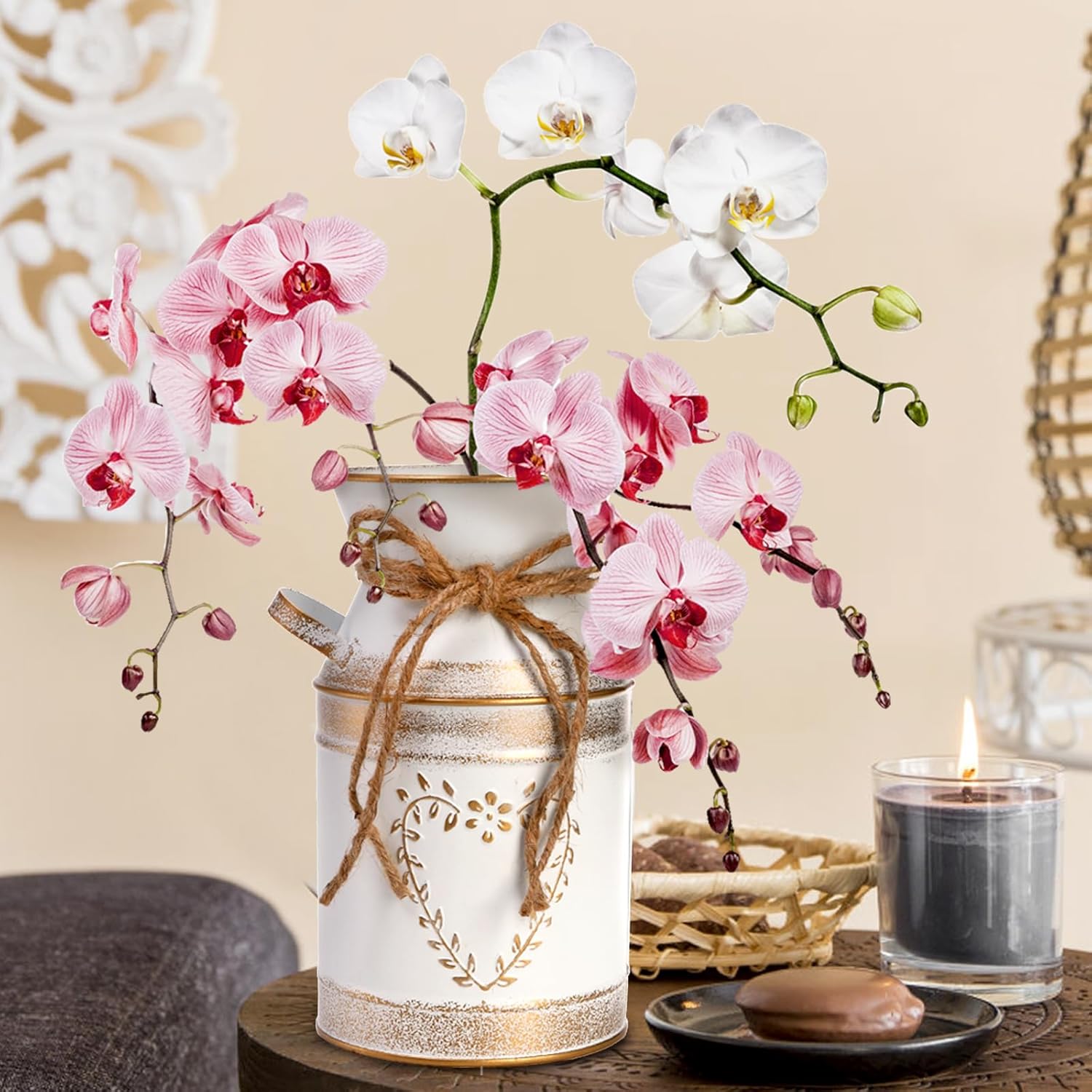 Hacaroa 2 Pack Rustic Galvanized Metal Vases with Handles