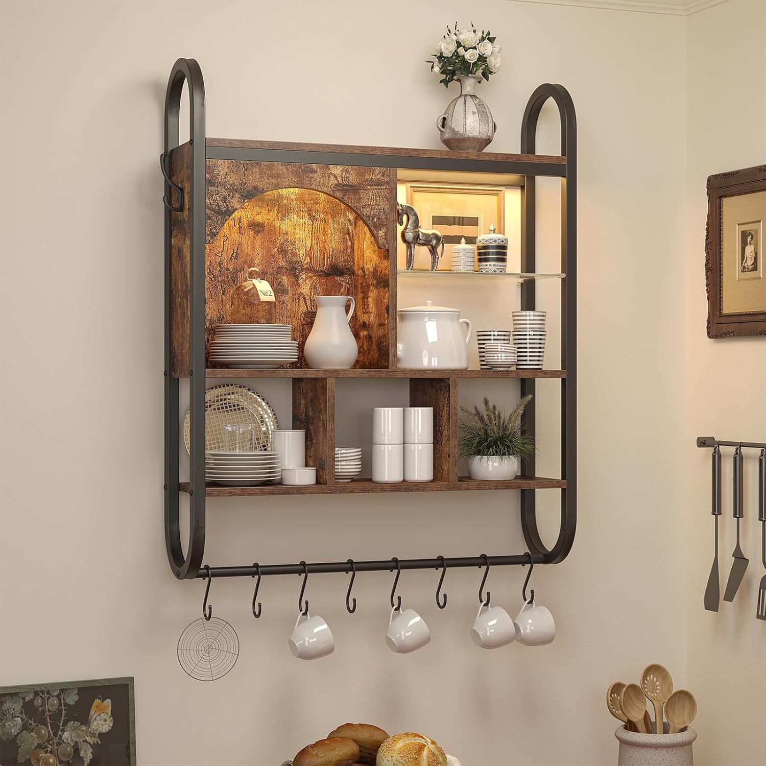 Spacesea 34 Inch 4 Tier Floating Shelves with LED Lights
