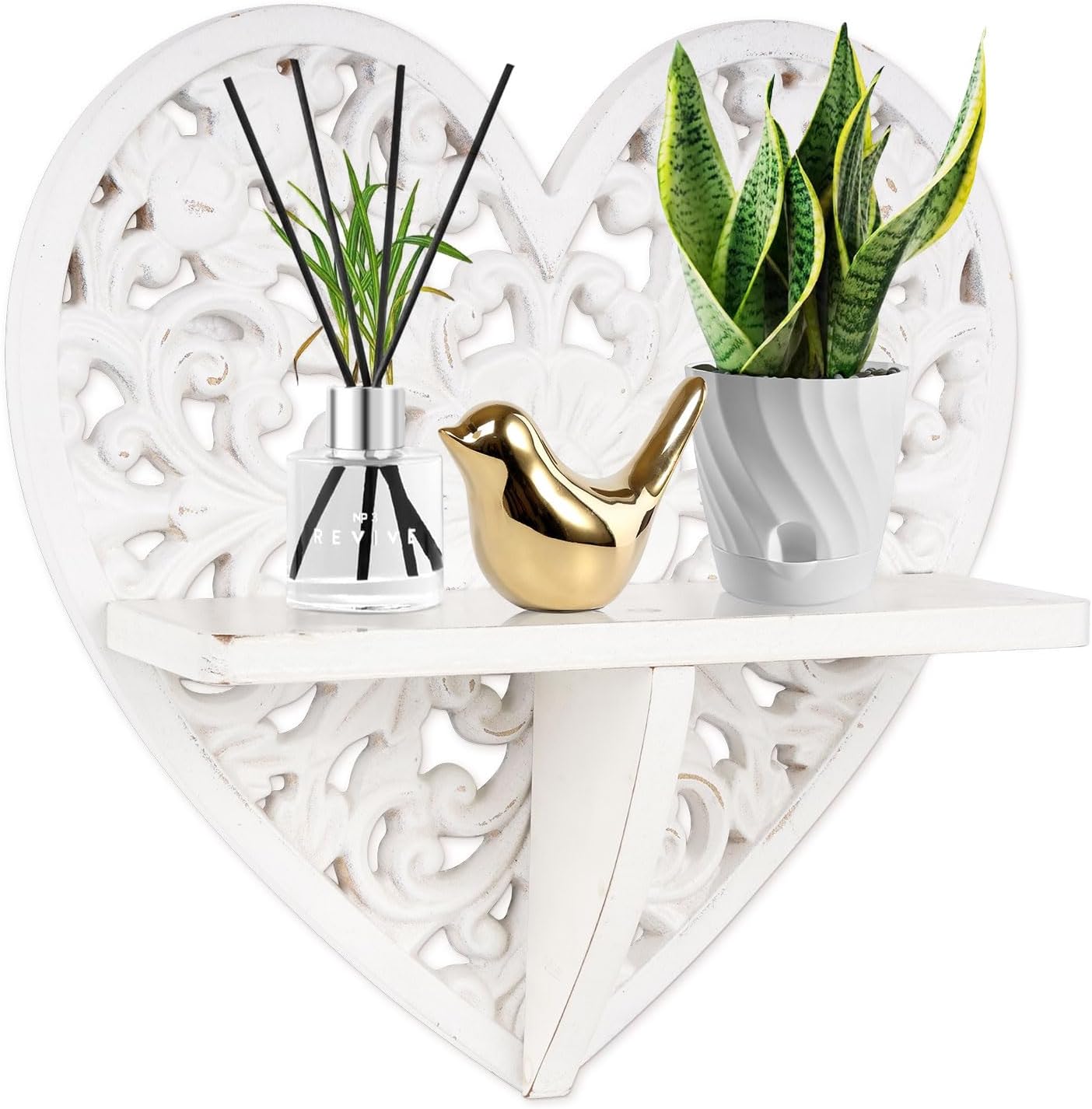 Rustic Heart-Shaped Floating Shelf with Hooks