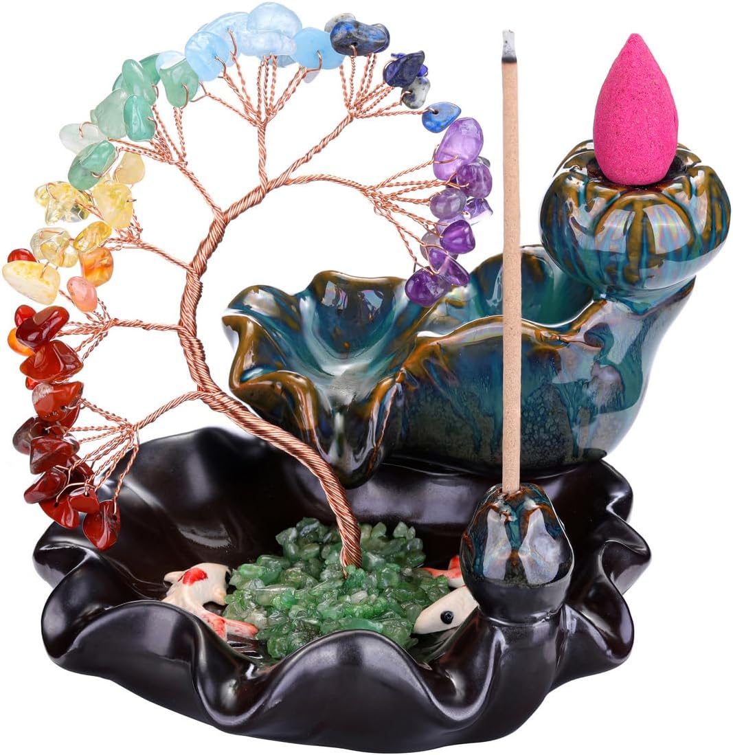 Jovivi Backflow Incense Burner with 7 Chakra Stones