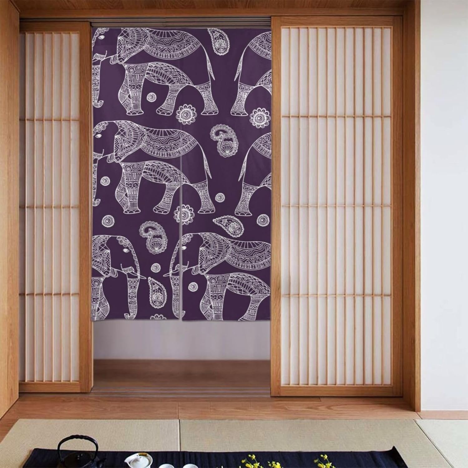 TREPKO Room Divider Door Tapestry Cartoon Elephant Curtain