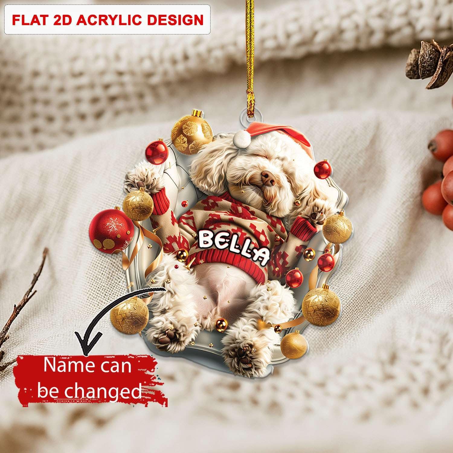 Personalized Name White Poodle Acrylic Ornament 2025