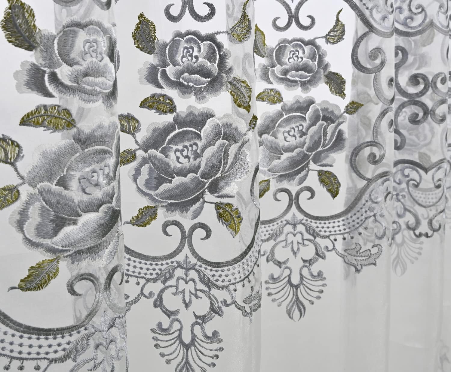 Floral Embroidered Sheer Curtains 1 Panel Rod Pocket Top W75 x L84