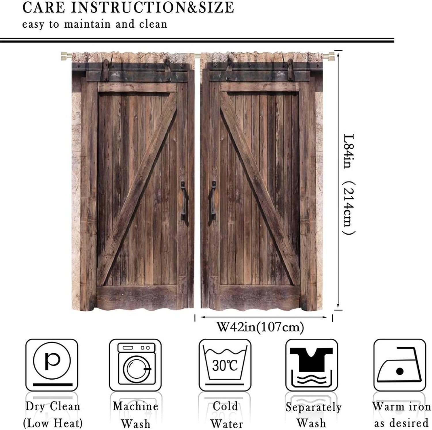Rustic Wooden Barn Door Curtains 2 Panel Set 84x84in