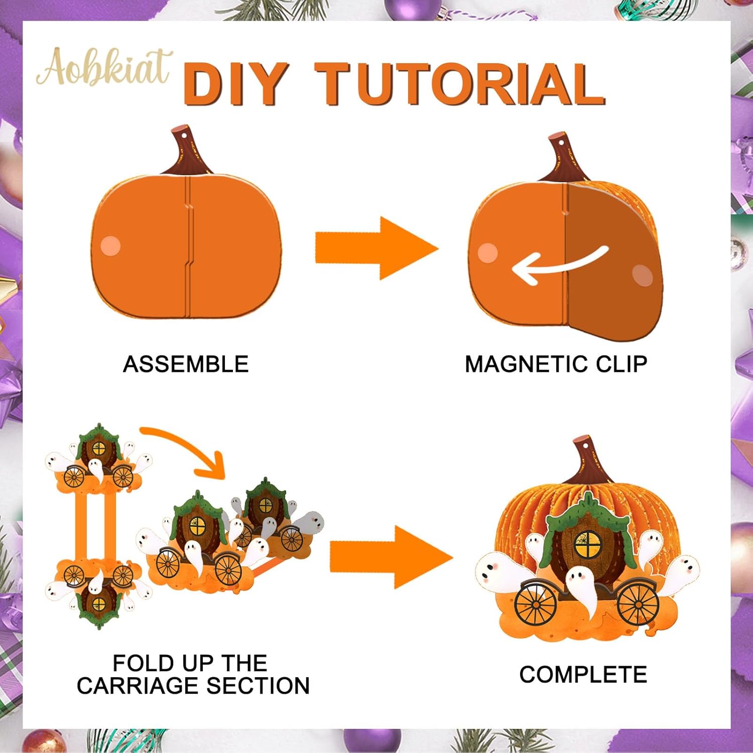 AOBKIAT Halloween Hanging Decorations 5PCS Gold Glitter Ornaments