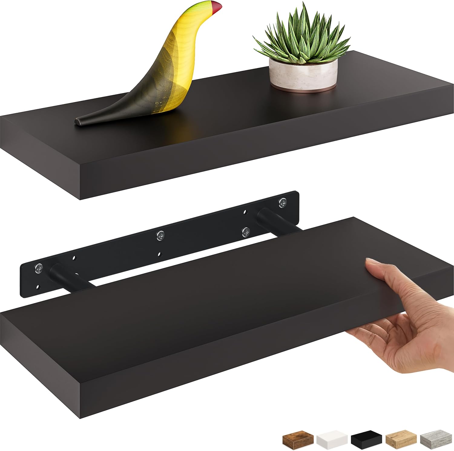 Ballucci Floating Shelves 2-Pack Black 16 Inch Wall Mount Set