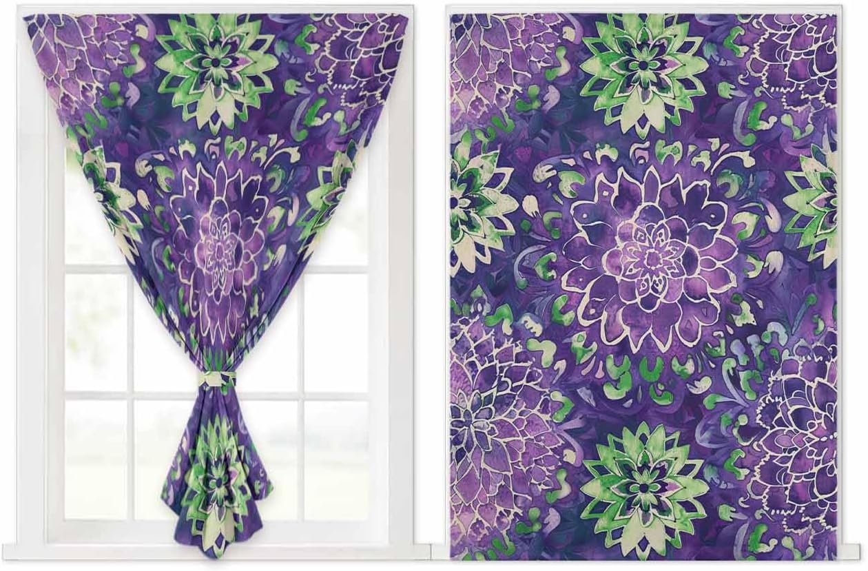 Purple Floral Self Adhesive Portable Curtains for Windows