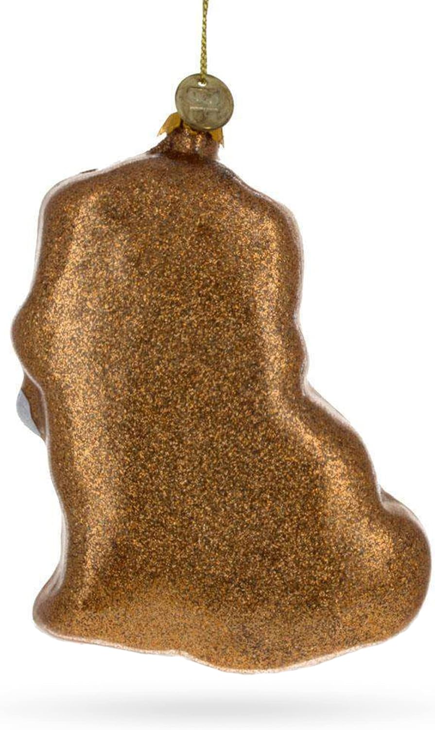 Glitter Spaniel Dog Clutching Bone Glass Christmas Ornament