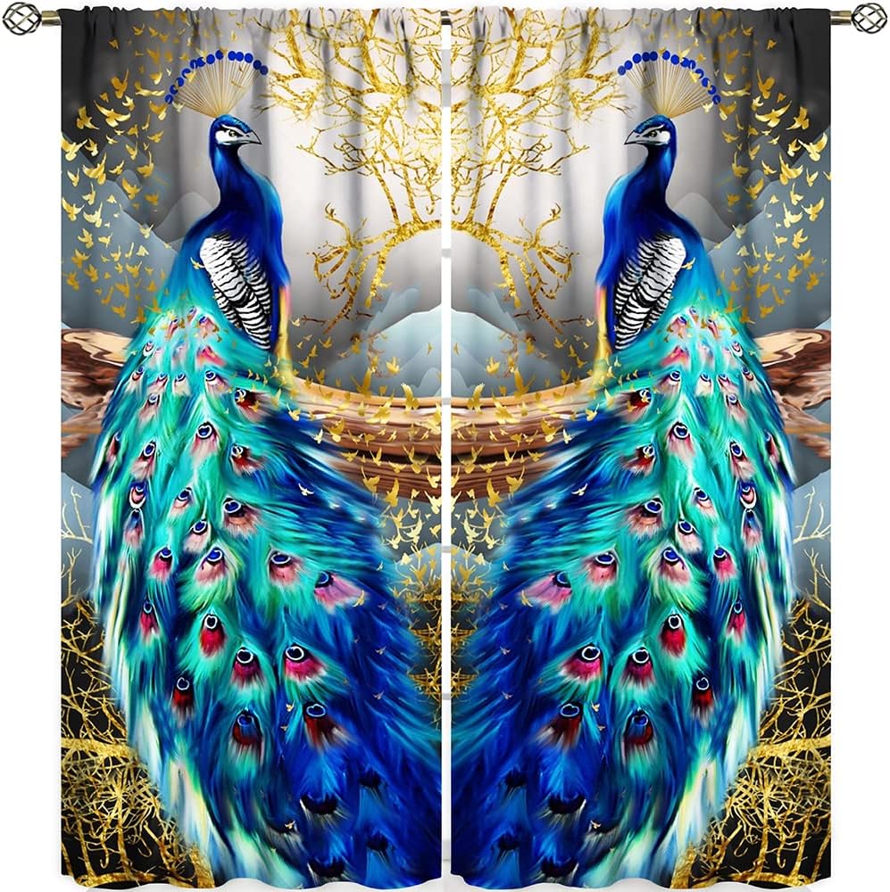Peacock Curtains with Golden Butterfly Design