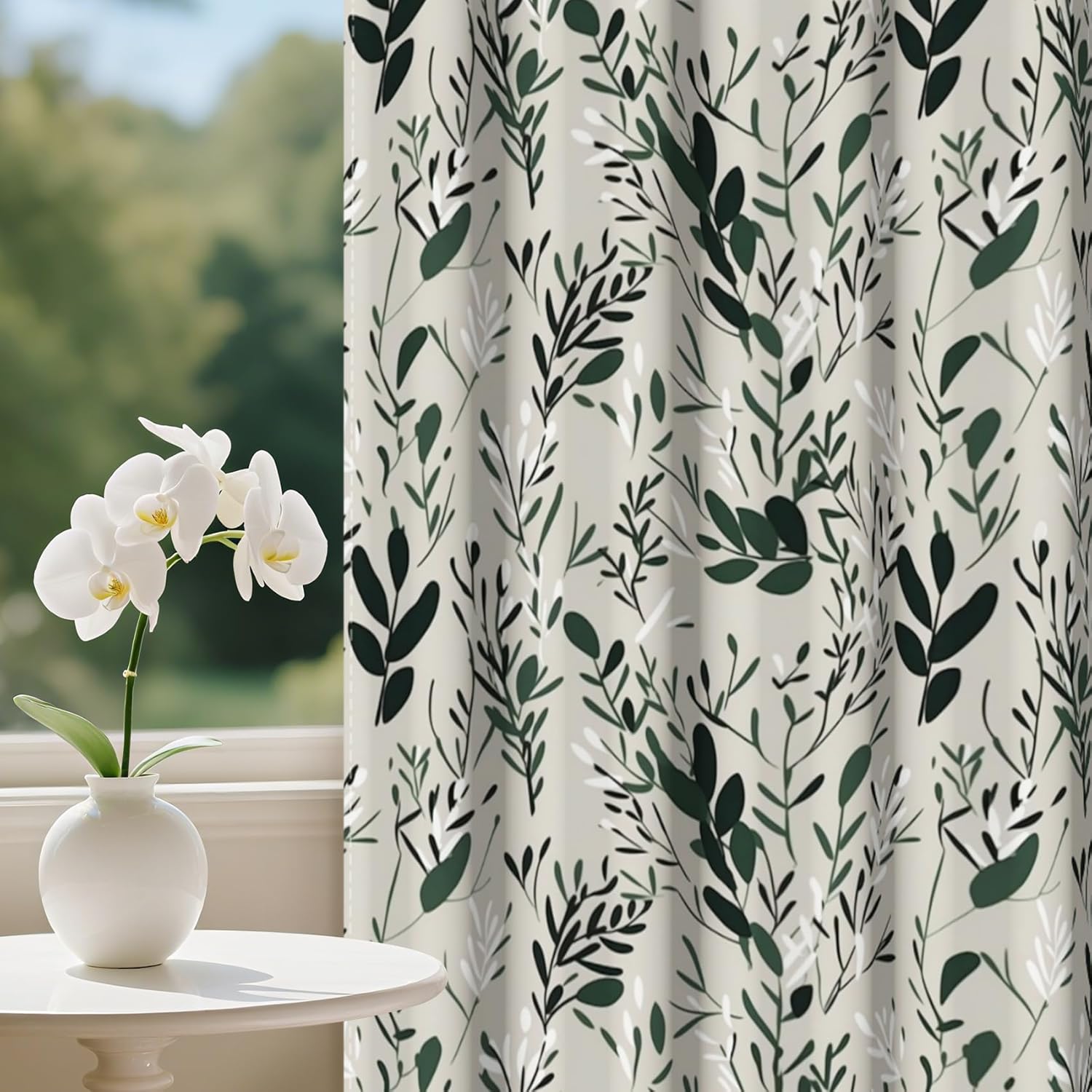 Baocicco Green Leaf Curtains 108 Inch Long 2 Panel Set