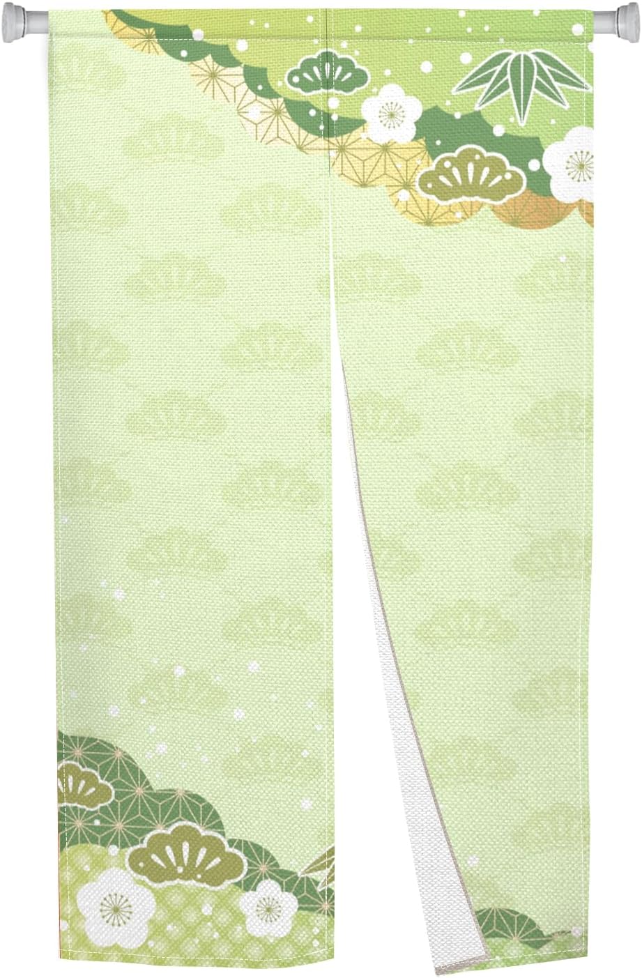 Japanese Door Curtain with Bloomy Flowers Design 34x48 Green