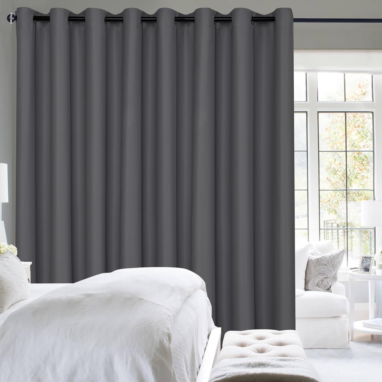 Hiasan Room Divider Blackout Curtains 100x84 Inches Dark Grey Grommet Panel