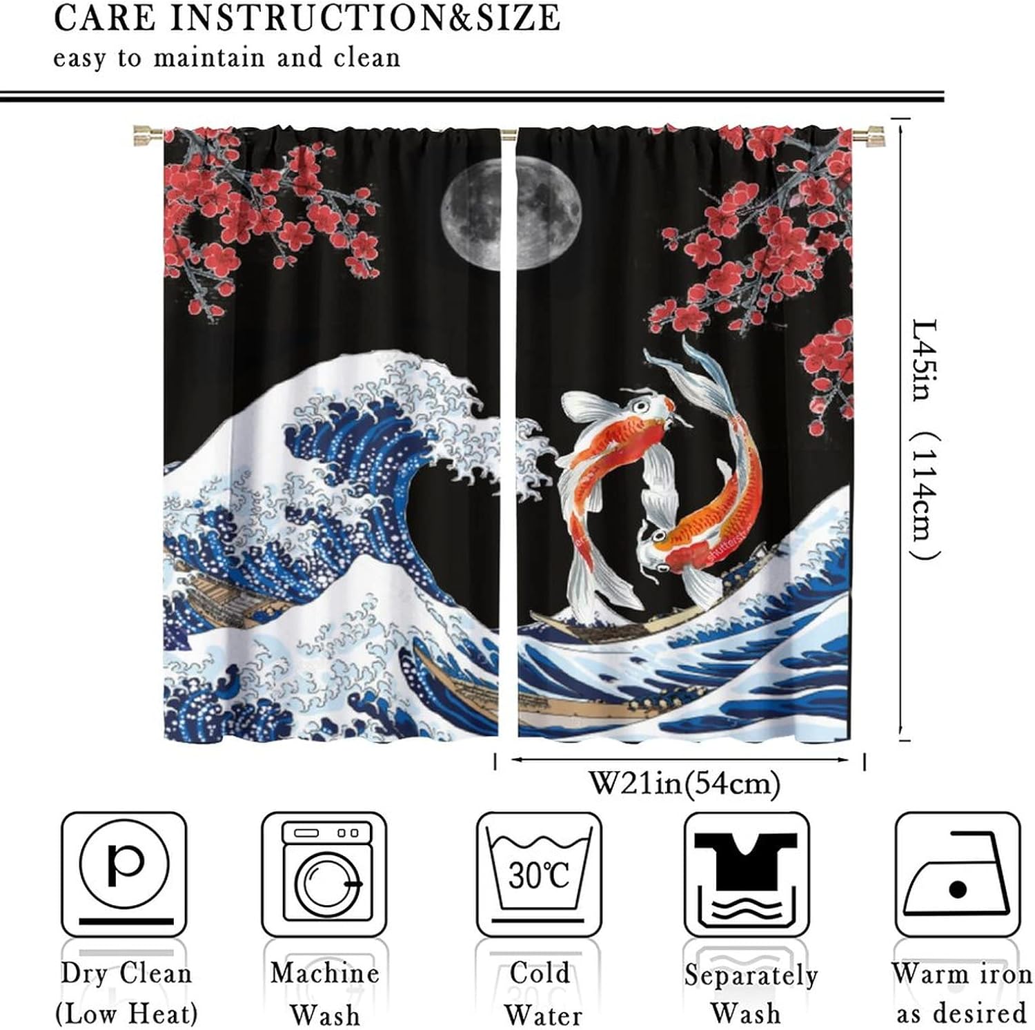Fantasy Yin Yang Koi Fish Window Curtains 42x45in Decor