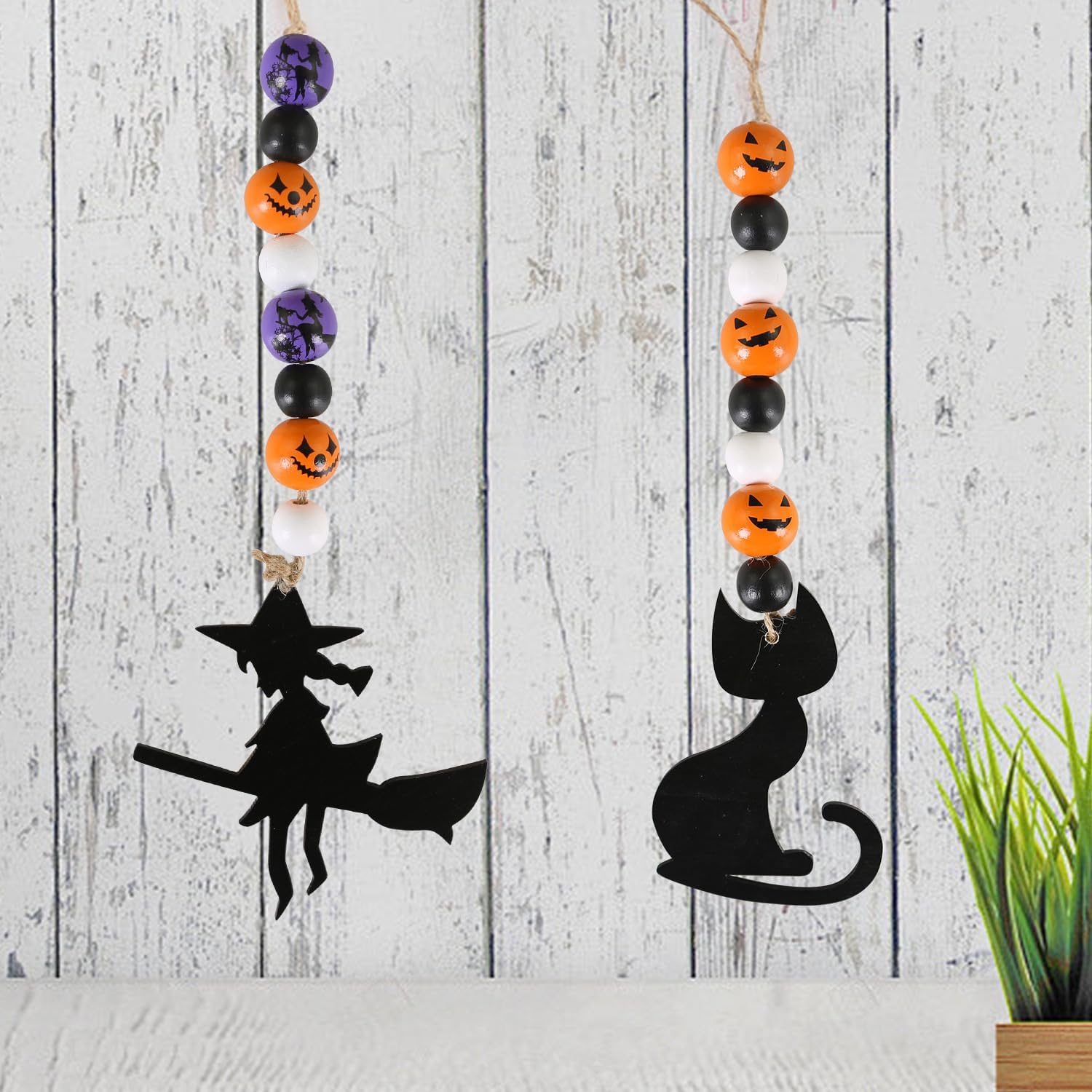 4 Piece Wooden Hanging Beads for Halloween Decor