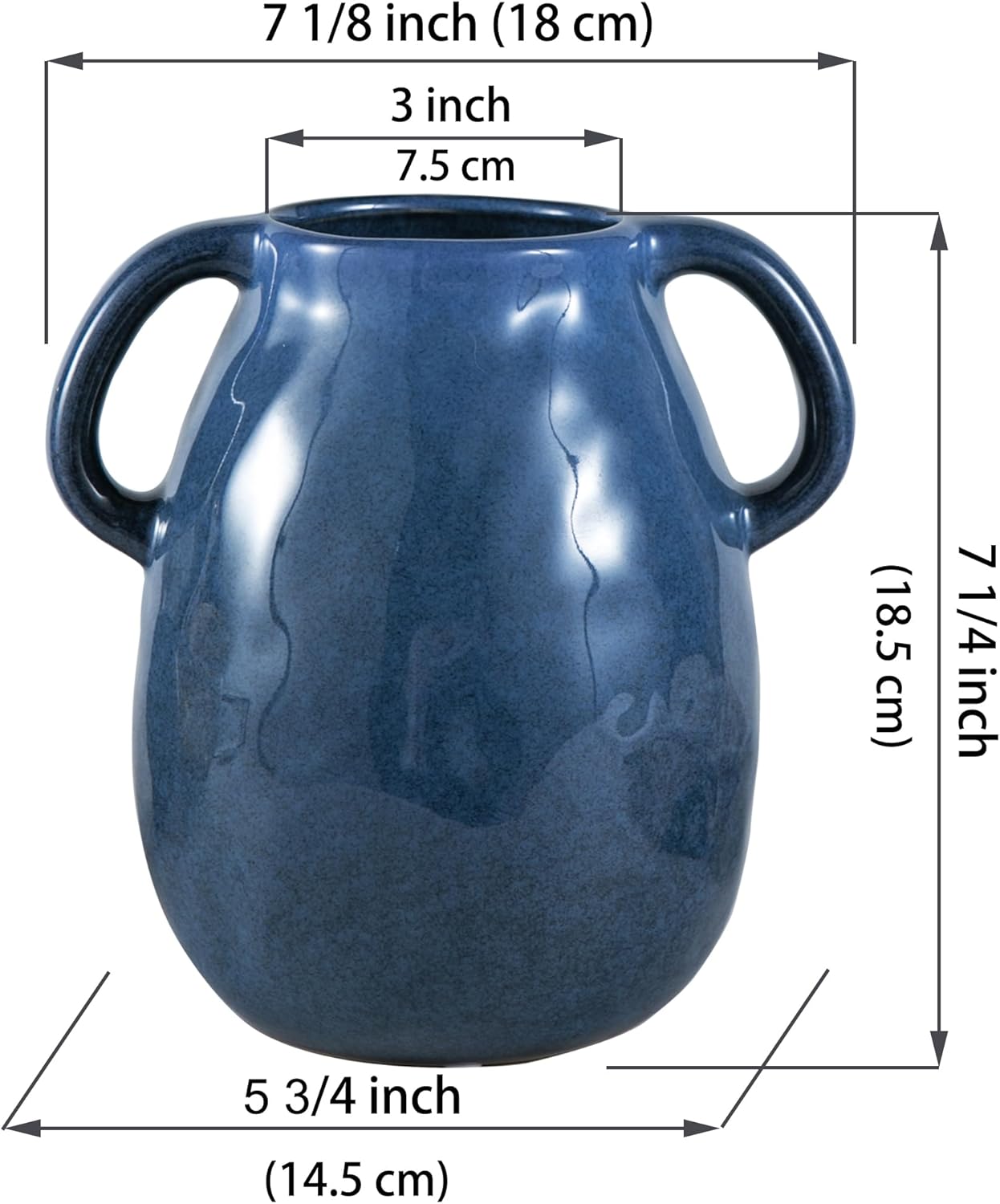 Blue Ceramic Vase with 2 Handles - Modern Farmhouse Decor