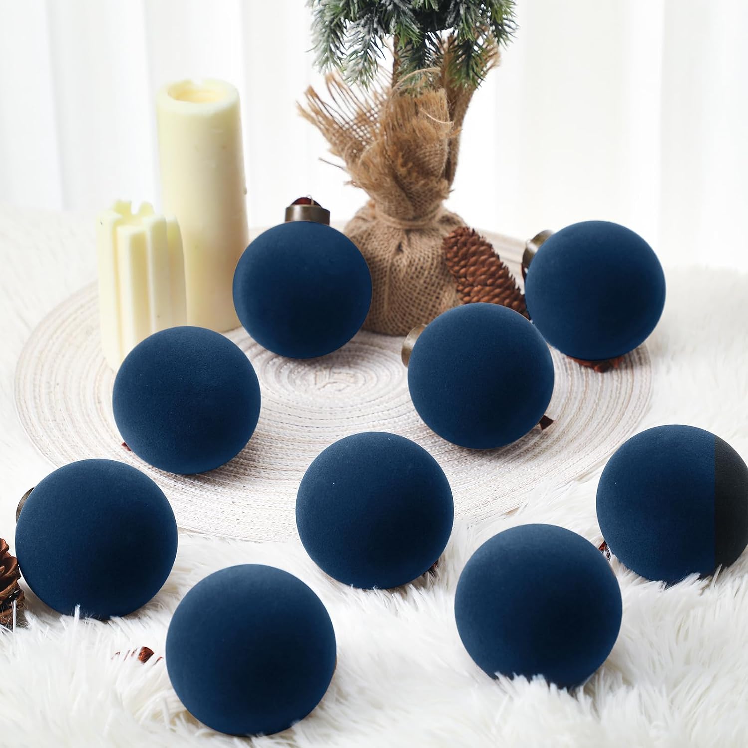 Liliful 15 Pcs Velvet Christmas Balls Bulk Navy Blue 315 Inch Hanging Ornaments