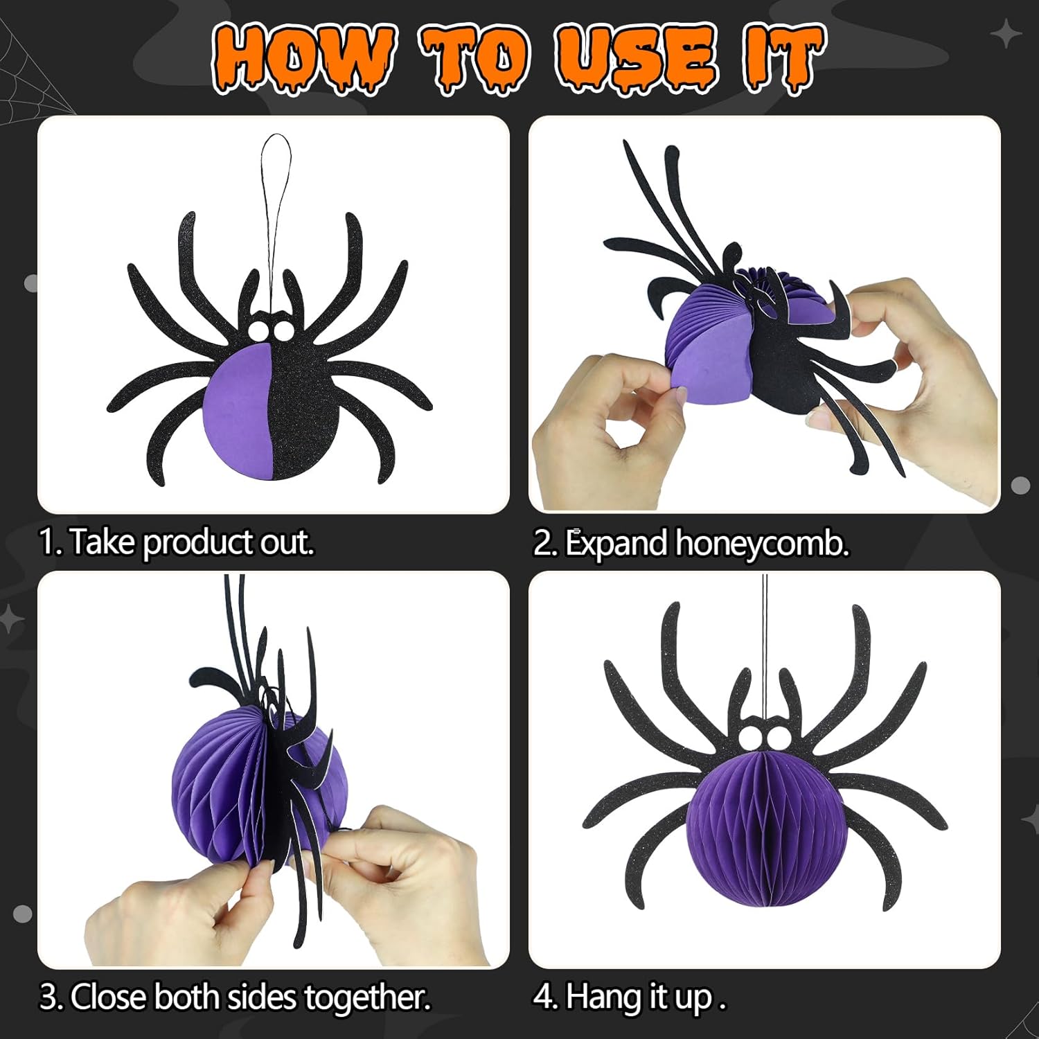Kumikumi Halloween Spider Hanging Decorations 3 Pcs