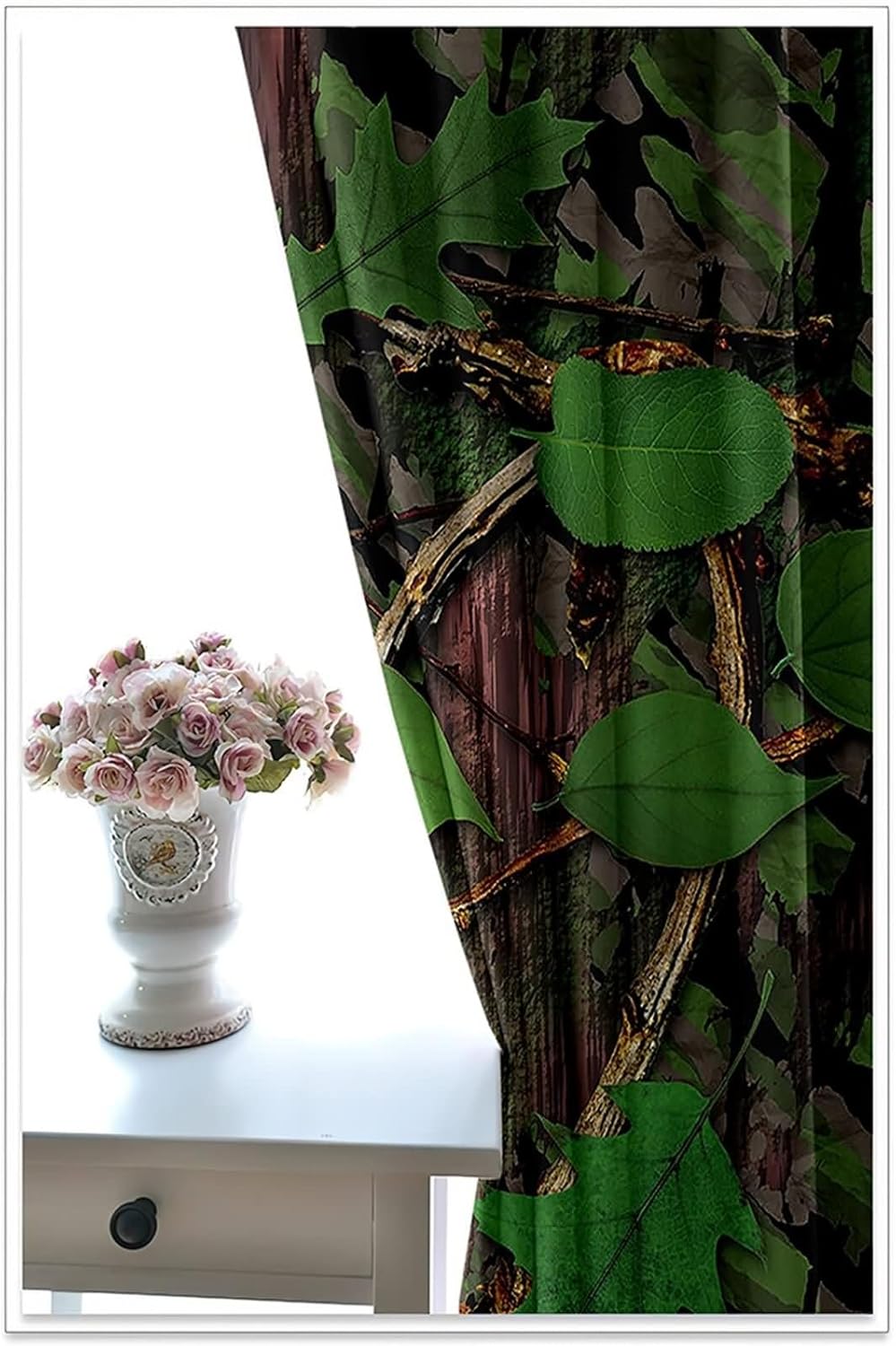 Homxi Kitchen Curtains 2 Panel Blackout Drapes with Grommets Leaves Pattern