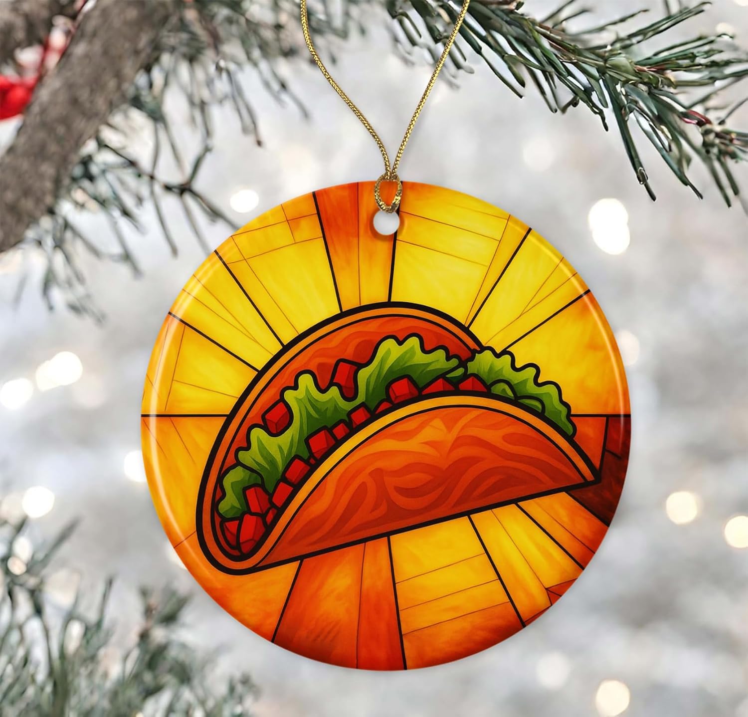 Beef Taco Stained Glass Ceramic Ornament