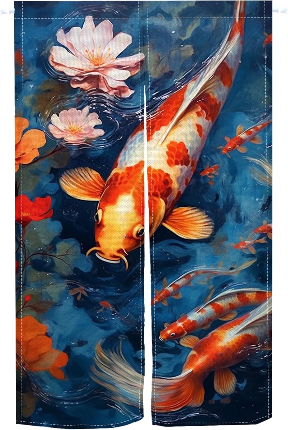 Red White Koi Noren Door Curtain for Kitchen and Bathroom