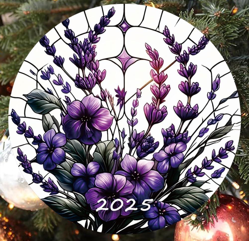 2025 Purple Christmas Ornaments Stained Glass Style