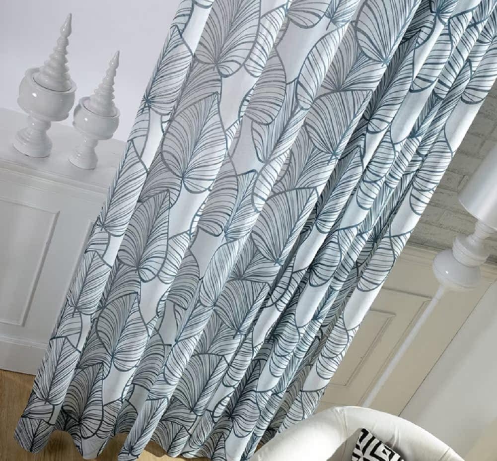 Iuokuby Simple European Style Semi Sheer Curtain Panel Blue