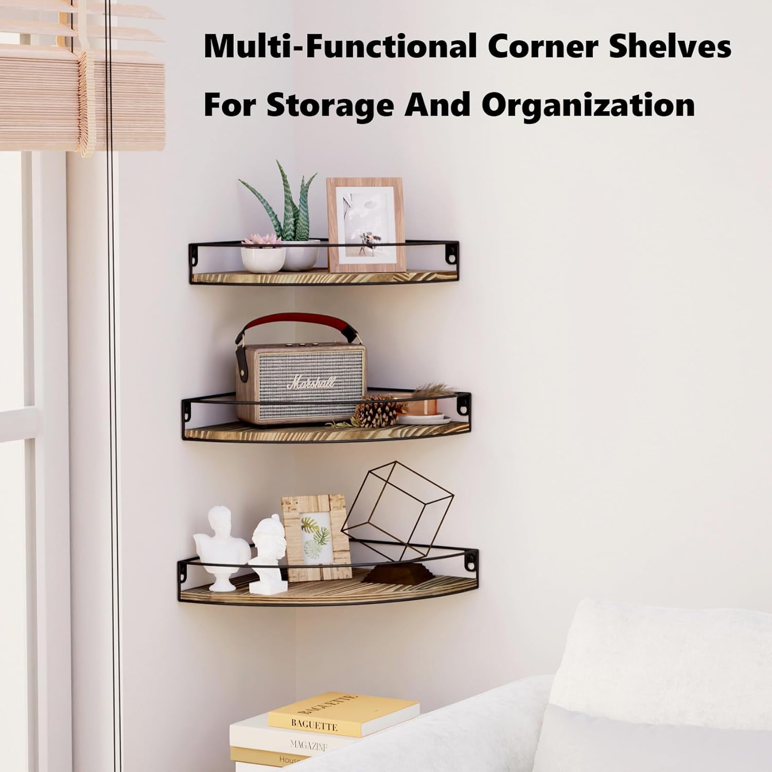 Dark Brown Corner Floating Shelves Set of 3