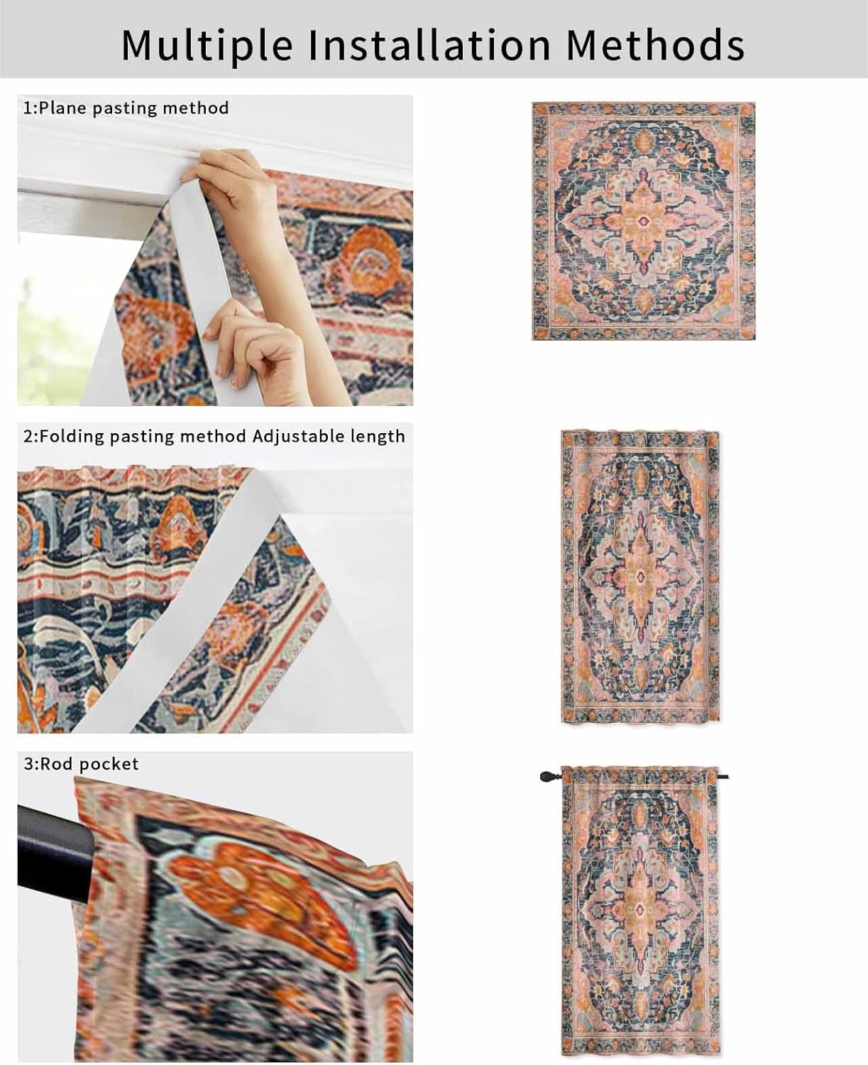 Yomandocix Orange Geometric Self Adhesive Curtains for Windows