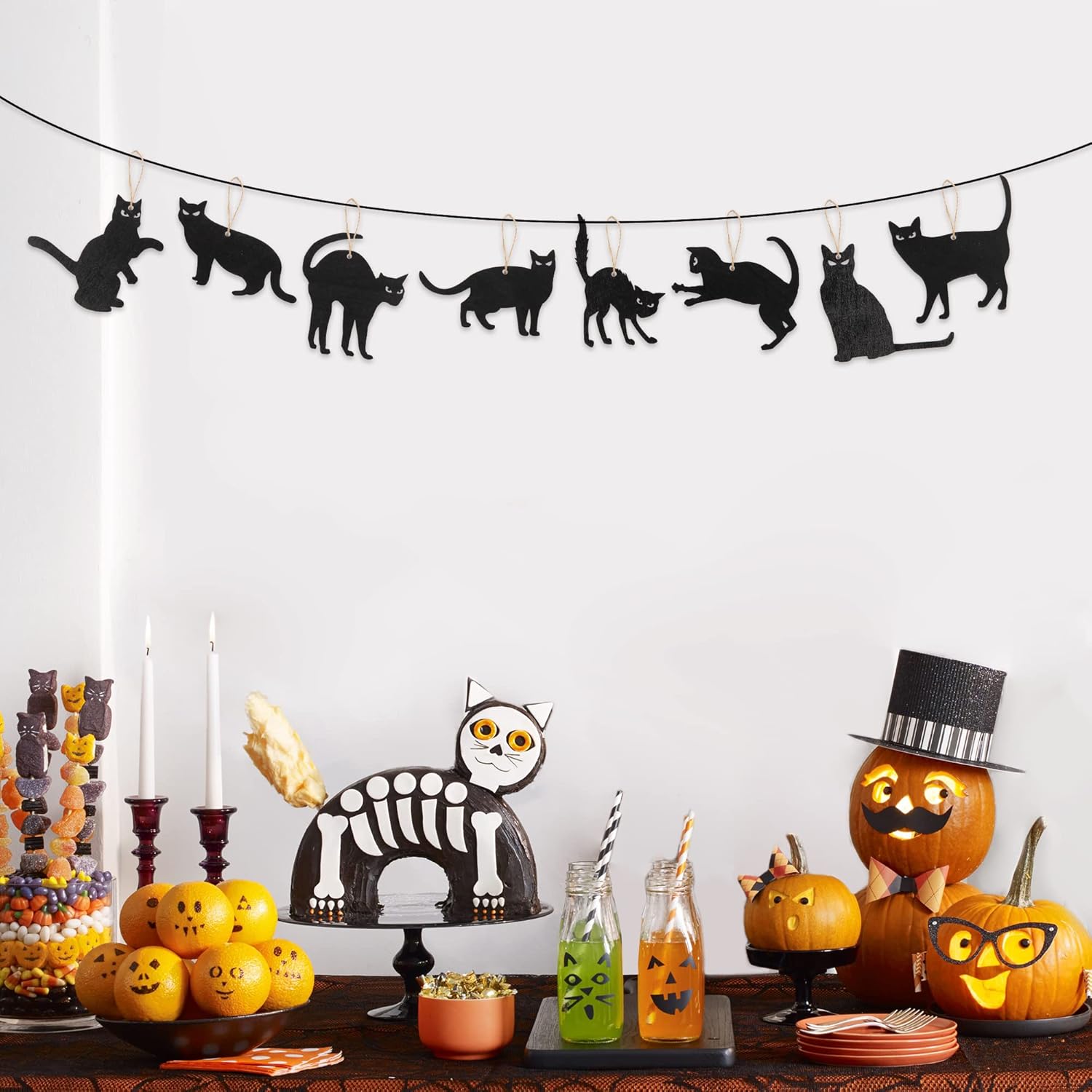 WATINC 31pcs Halloween Black Cat Wood Hanging Ornament