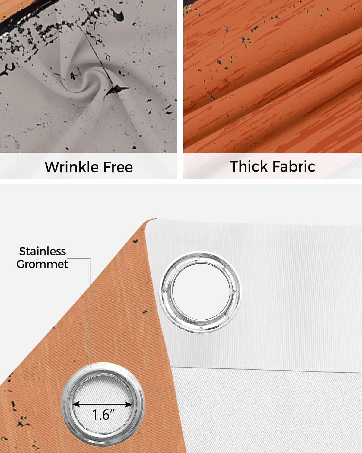 Orange Wooden Blackout Door Curtain Panels 42x80