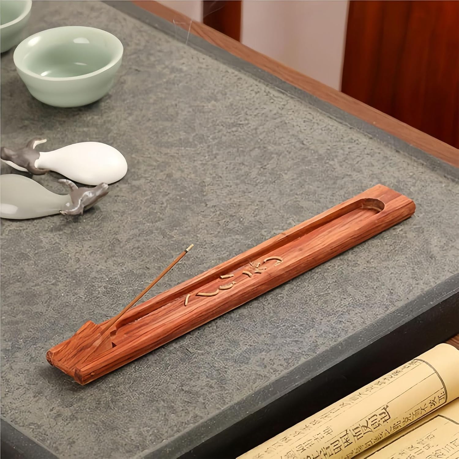 Wood Incense Holder with Adjustable Angle and Ash Catcher