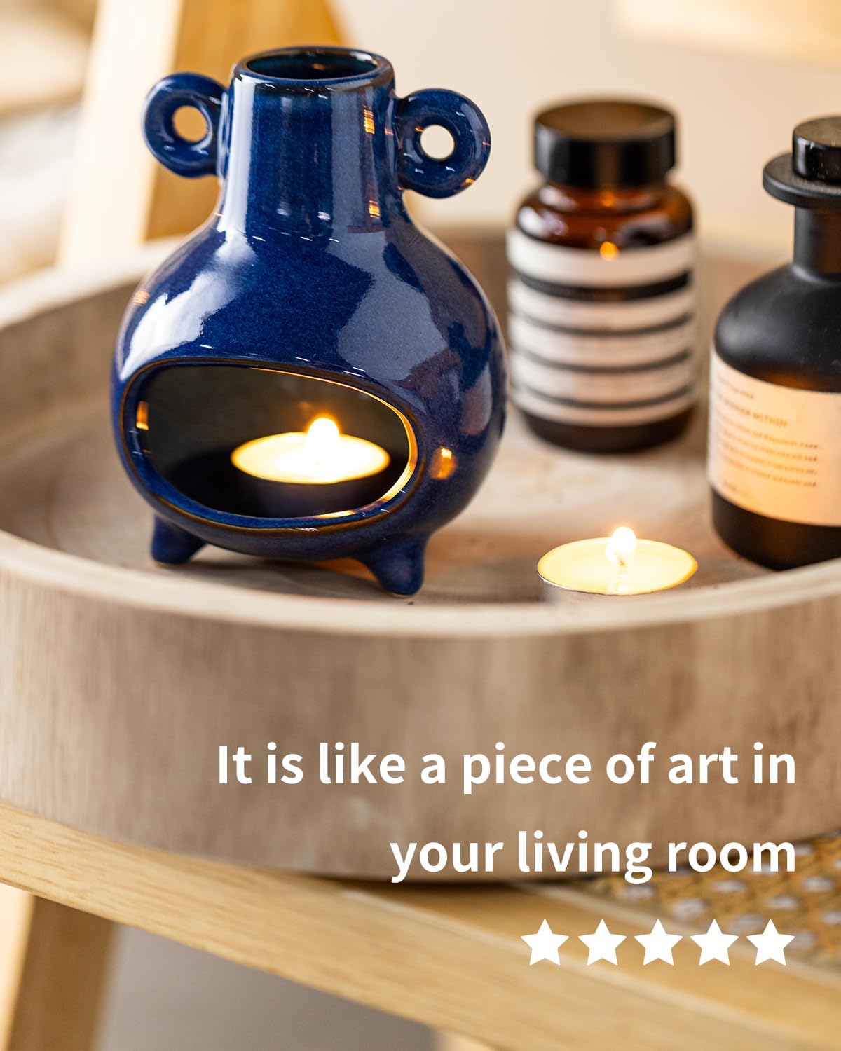 Handcrafted Palo Santo Holder with Blue Design