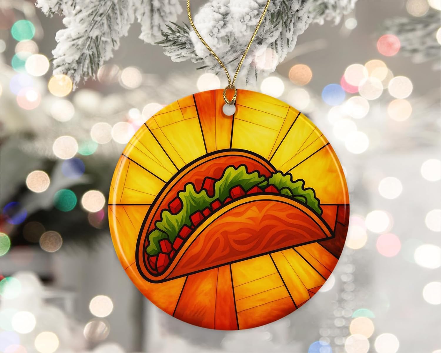Beef Taco Stained Glass Ceramic Ornament