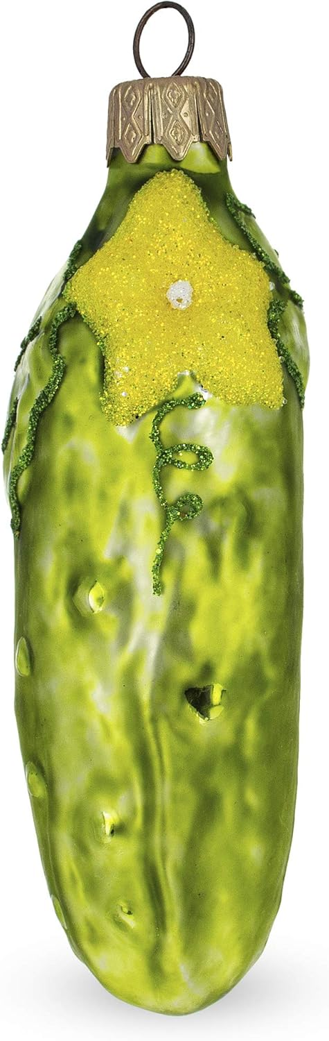 Cucumber with Vine Glass Christmas Ornament 1